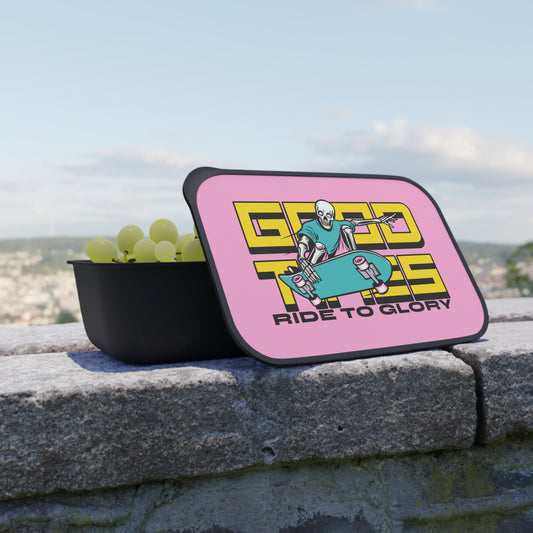 Skater lunch Box Ride to Glory, Skateboard Lunch Container with Band and Utensils, Eco-friendly Colorful skater bento Box