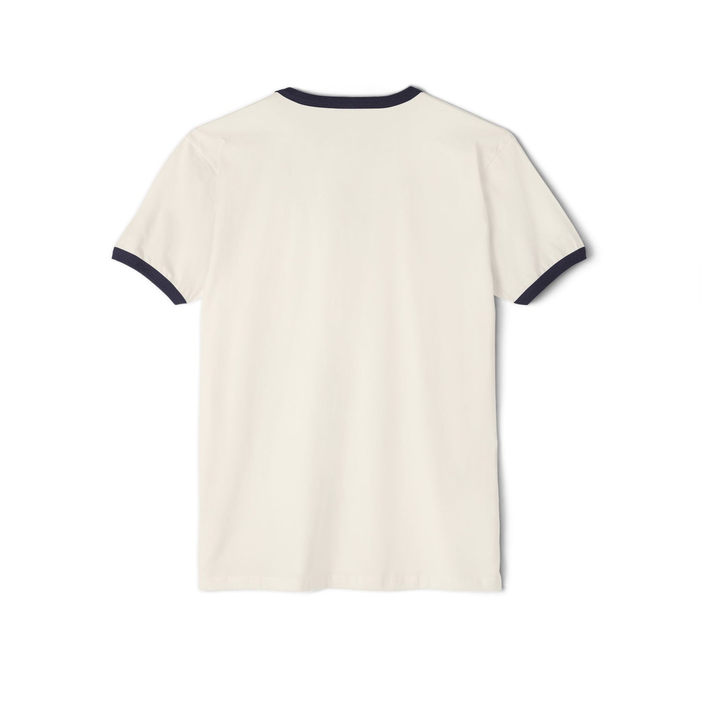 White back to school t-shirt with navy trim on a white background