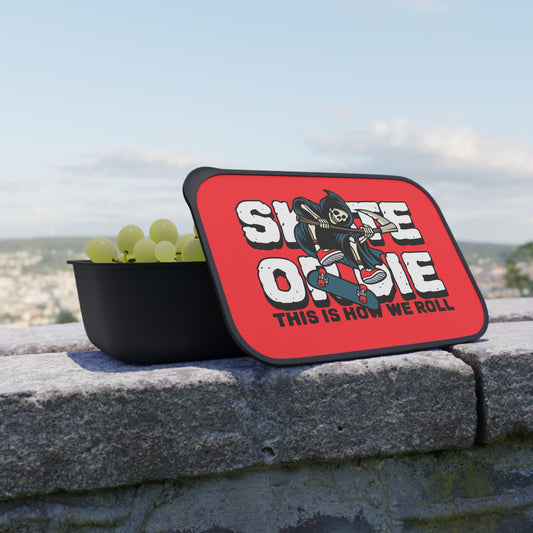 Skater lunch Box Ride or Die, Skateboard Lunch Container with Band and Utensils, Eco-friendly Colorful skater bento Box. Lunch box for women and men.