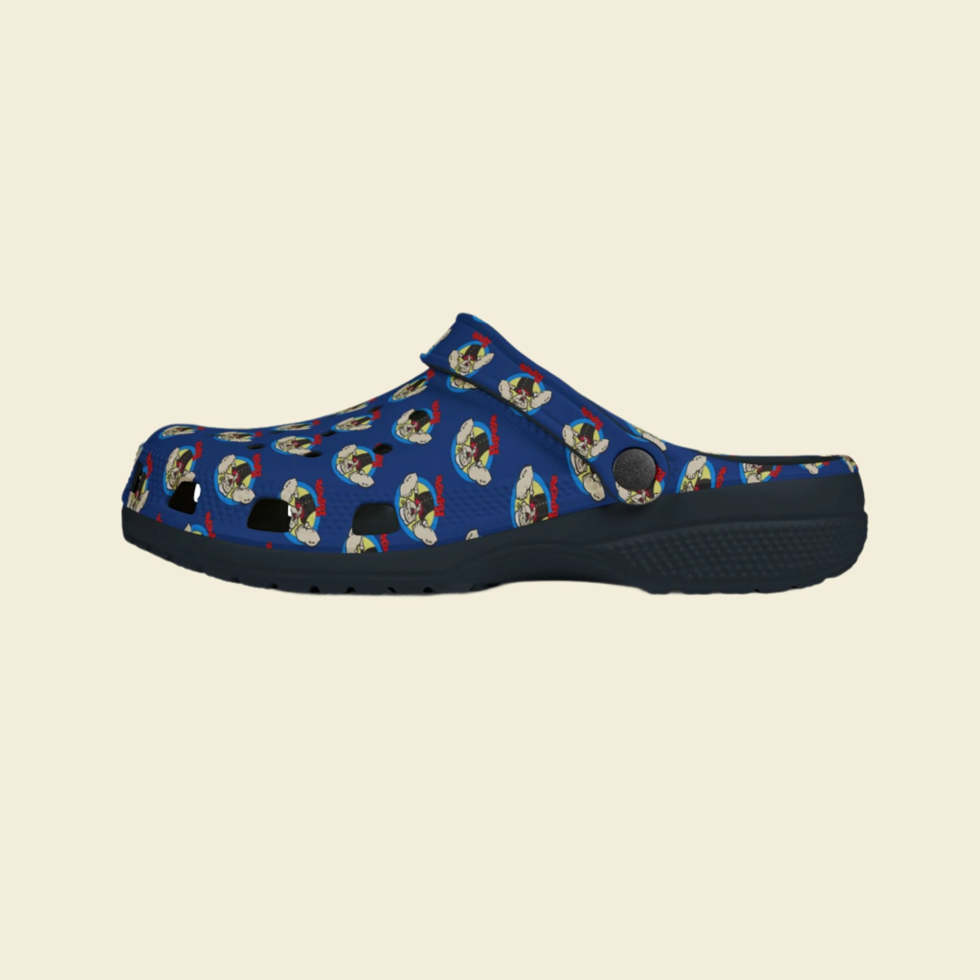 Popeye Rubber Shoes, vintage cartoon clogs, Popeye the sailor man slip-ons, blue Popeye slides.