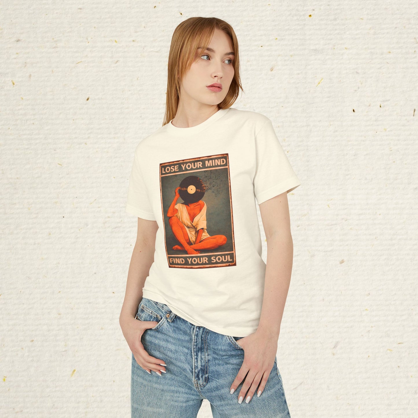 cream garment dyed vintage style music t shirt front view