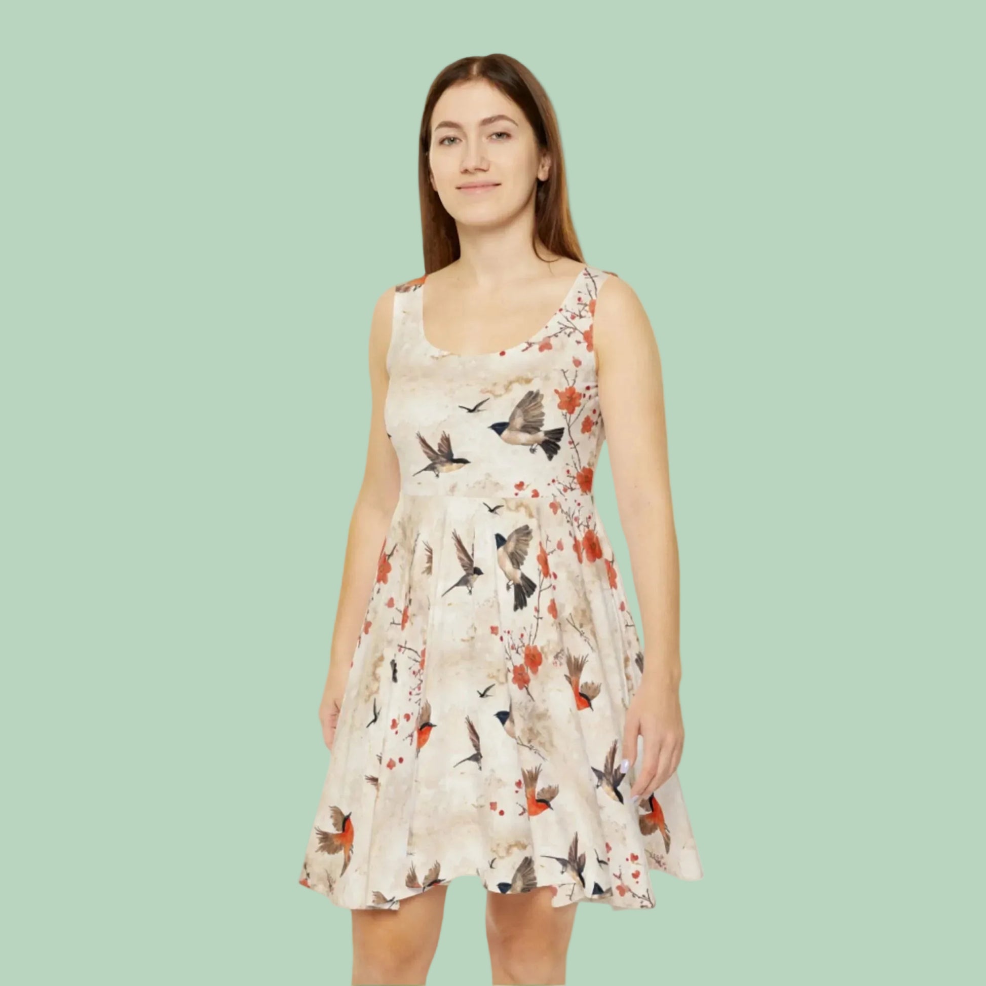 Japanese Bird Skater Dress for Women: Flared Casual Dress with Artisti GeOHM Japanese Bird Skater Dress for Women: Flared Casual Dress with Artisti GeOHM