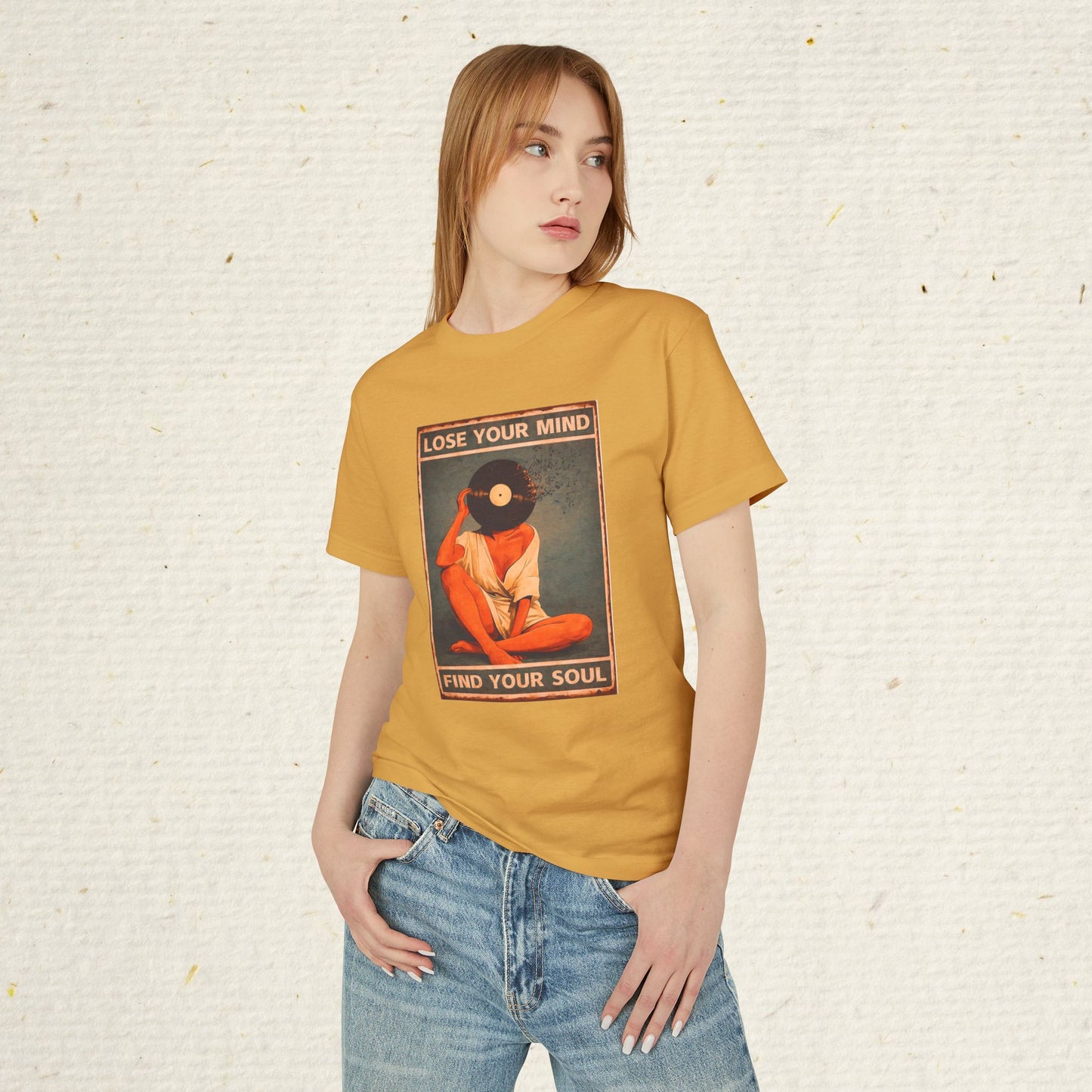 retro music tee vinyl record head design relaxed fit shirt