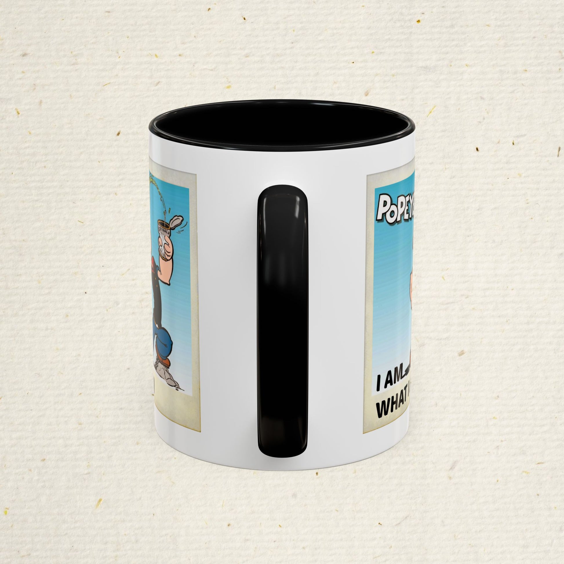 Popeye "I Am What I Am" Coffee Mug for lovers of vintage cartoons. Coffee cup gift for him. Funny novelty ceramic mug. Fun Kitchen Decor.