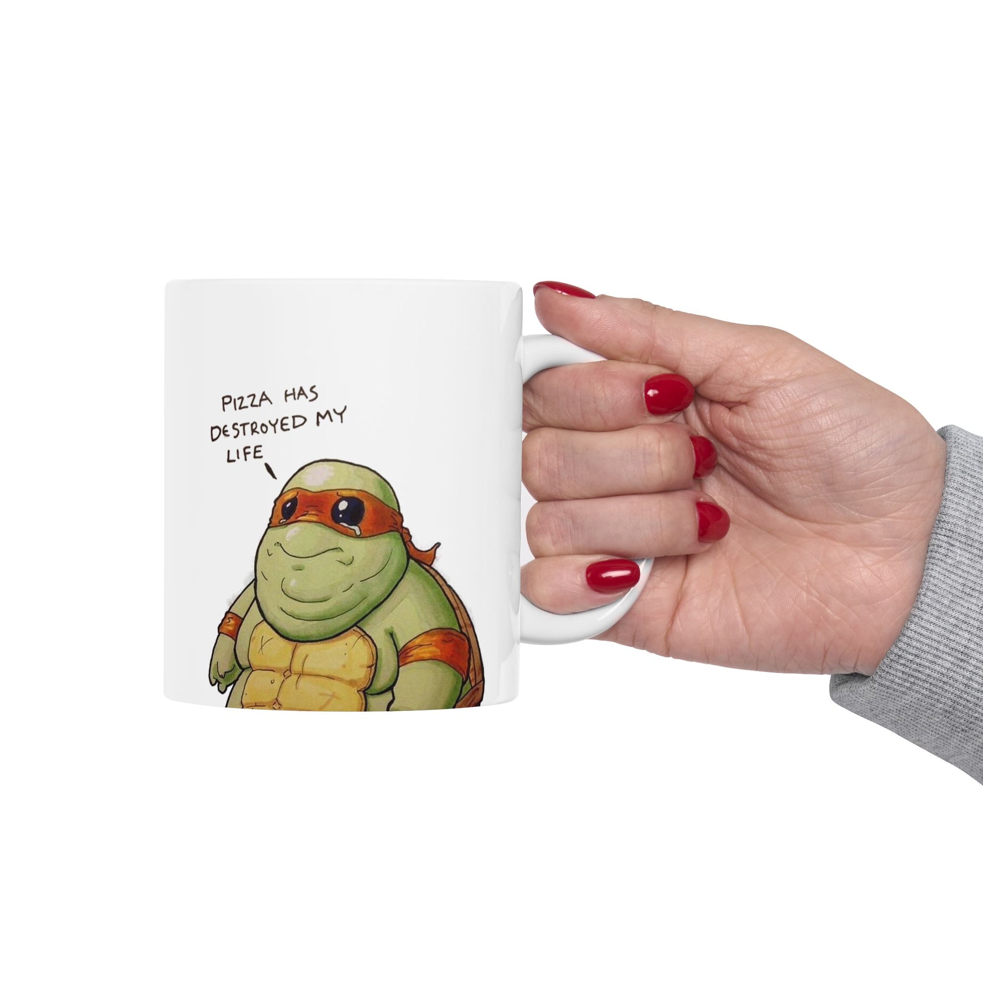 Michelangelo Turtle Coffee Mug | Cartoon Pizza & Turtle Lovers Ceramic Mug – Funny Gift Under $10