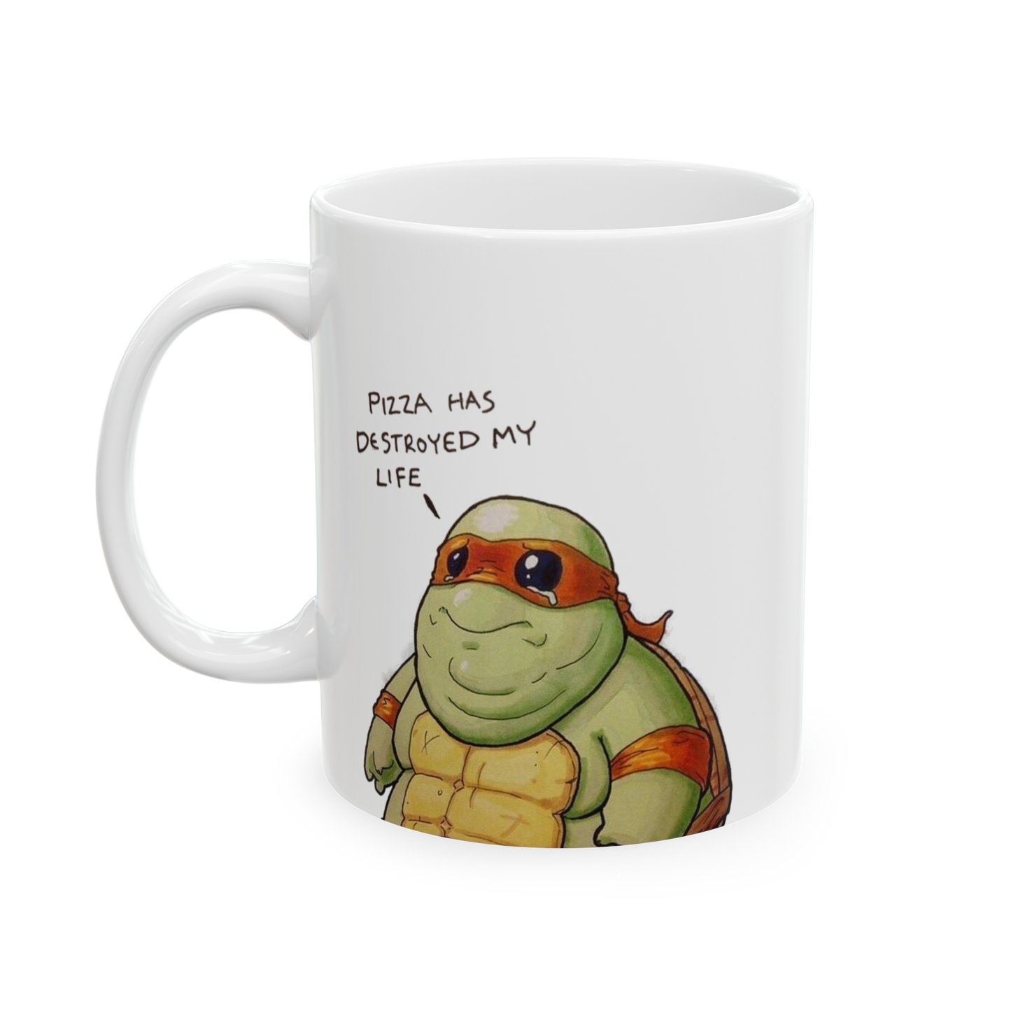Michelangelo Turtle Coffee Mug | Cartoon Pizza & Turtle Lovers Ceramic Mug – Funny Gift Under $10
