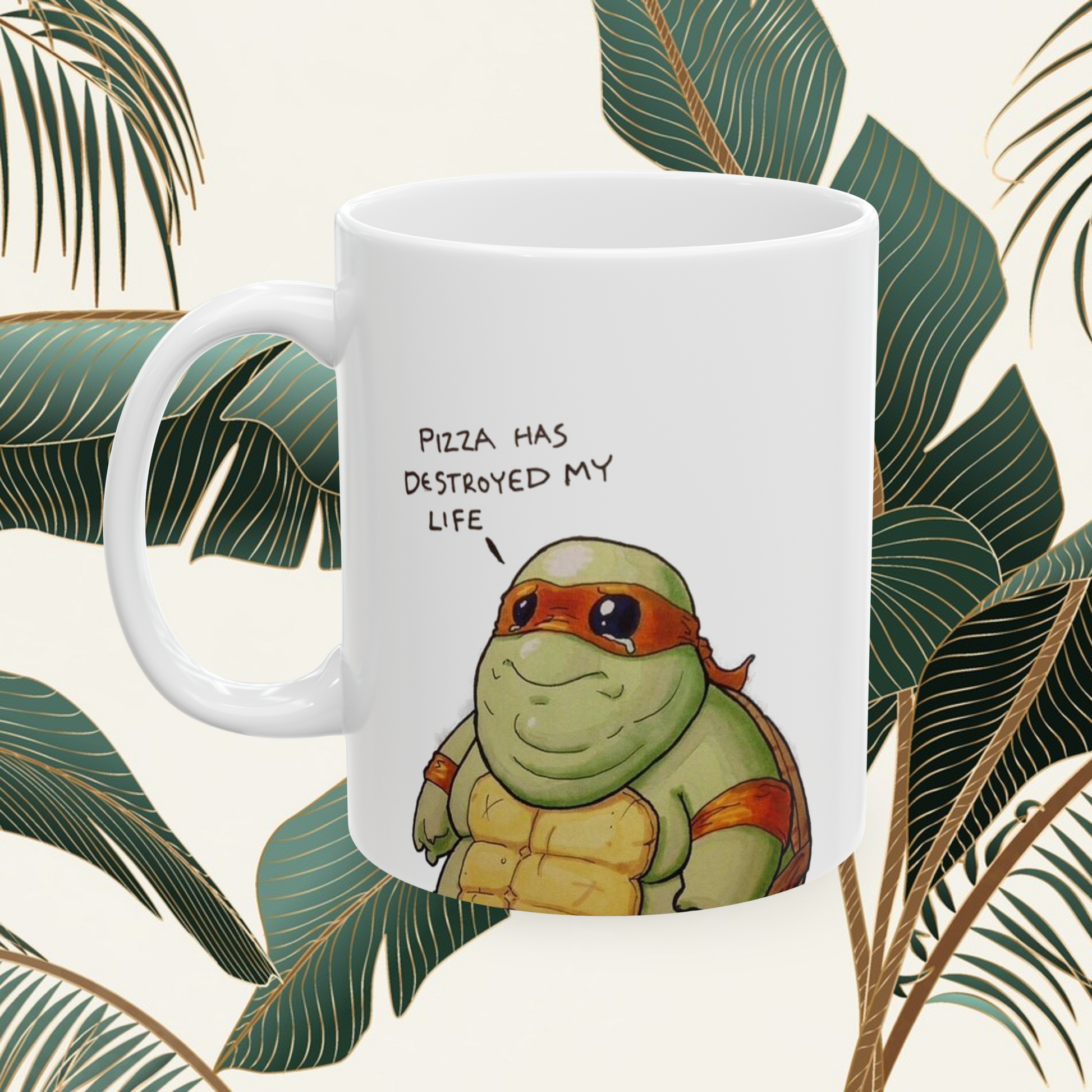 Michelangelo Turtle Coffee Mug | Cartoon Pizza & Turtle Lovers Ceramic Mug – Funny Gift Under $10