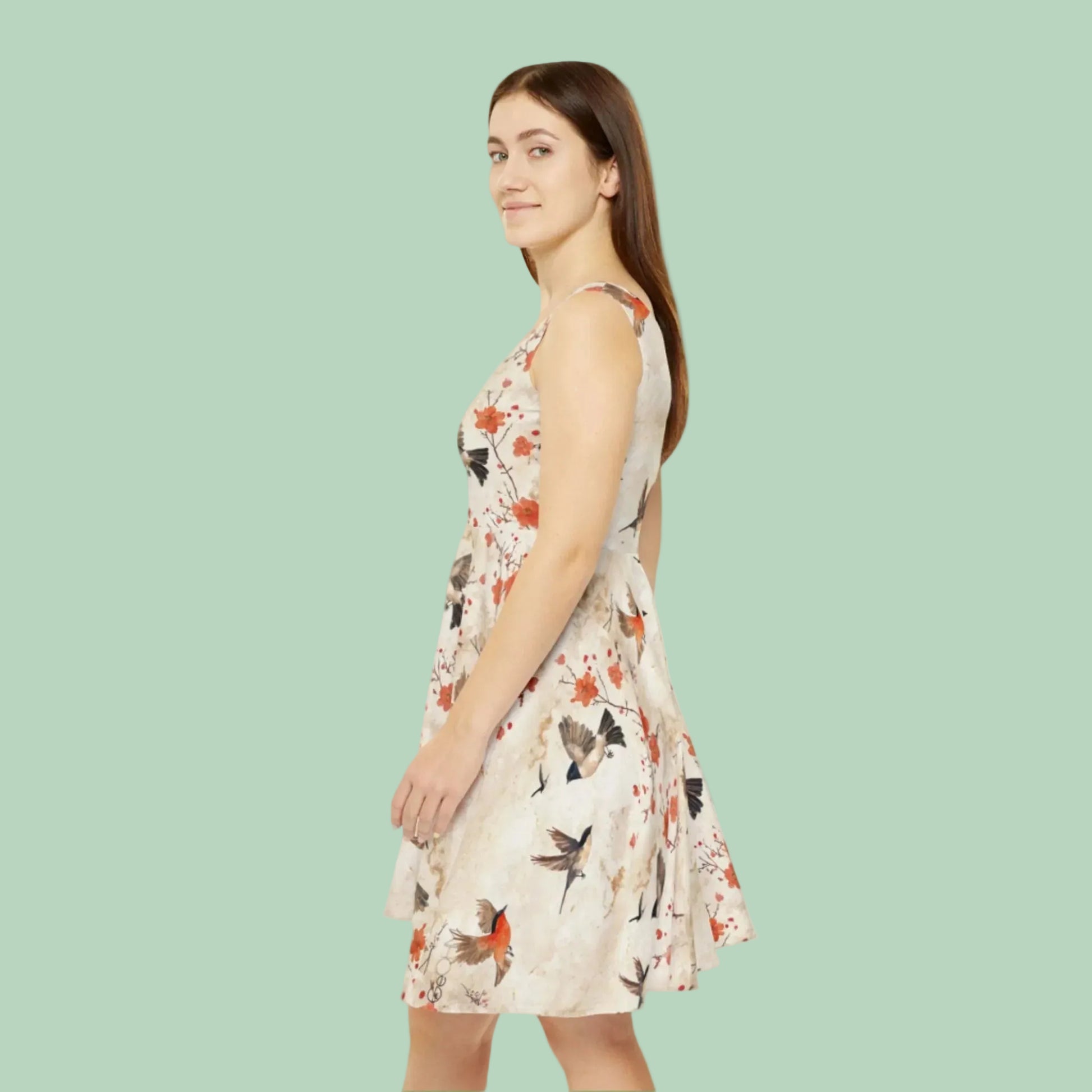 Japanese Bird Skater Dress for Women: Flared Casual Dress with Artisti GeOHM Japanese Bird Skater Dress for Women: Flared Casual Dress with Artisti GeOHM