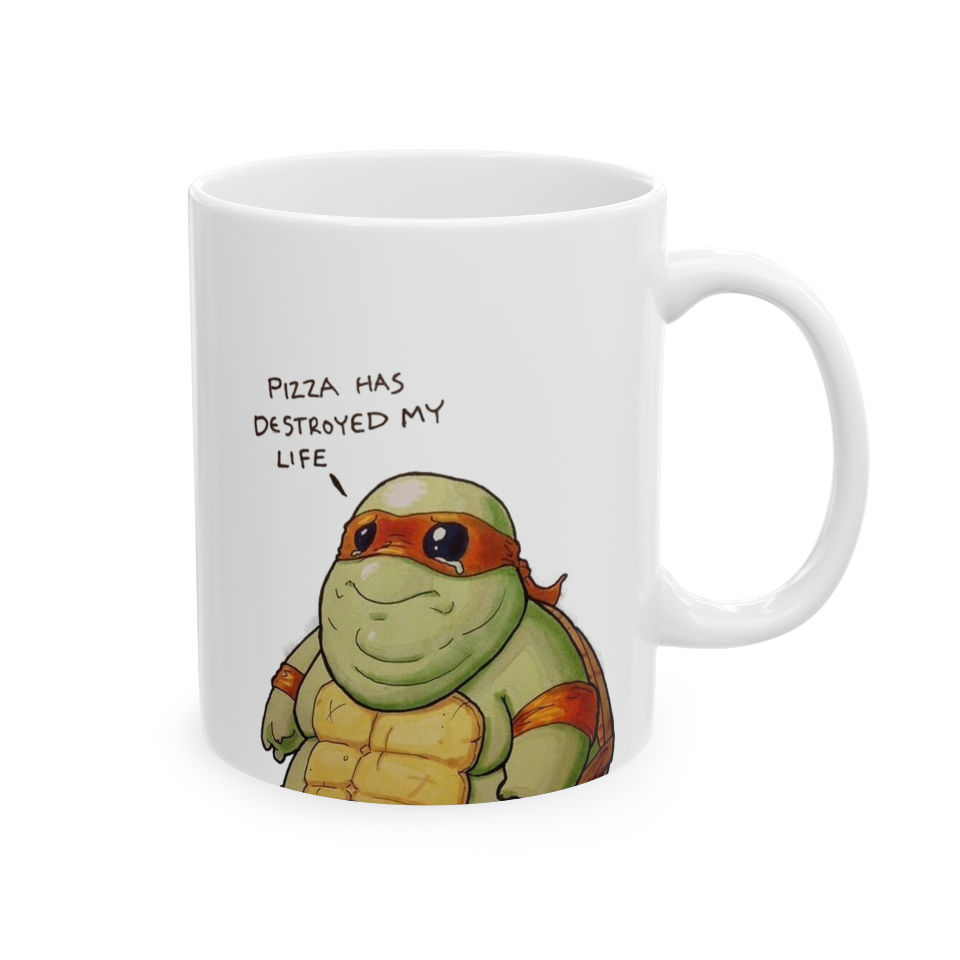 Michelangelo Turtle Coffee Mug | Cartoon Pizza & Turtle Lovers Ceramic Mug – Funny Gift Under $10