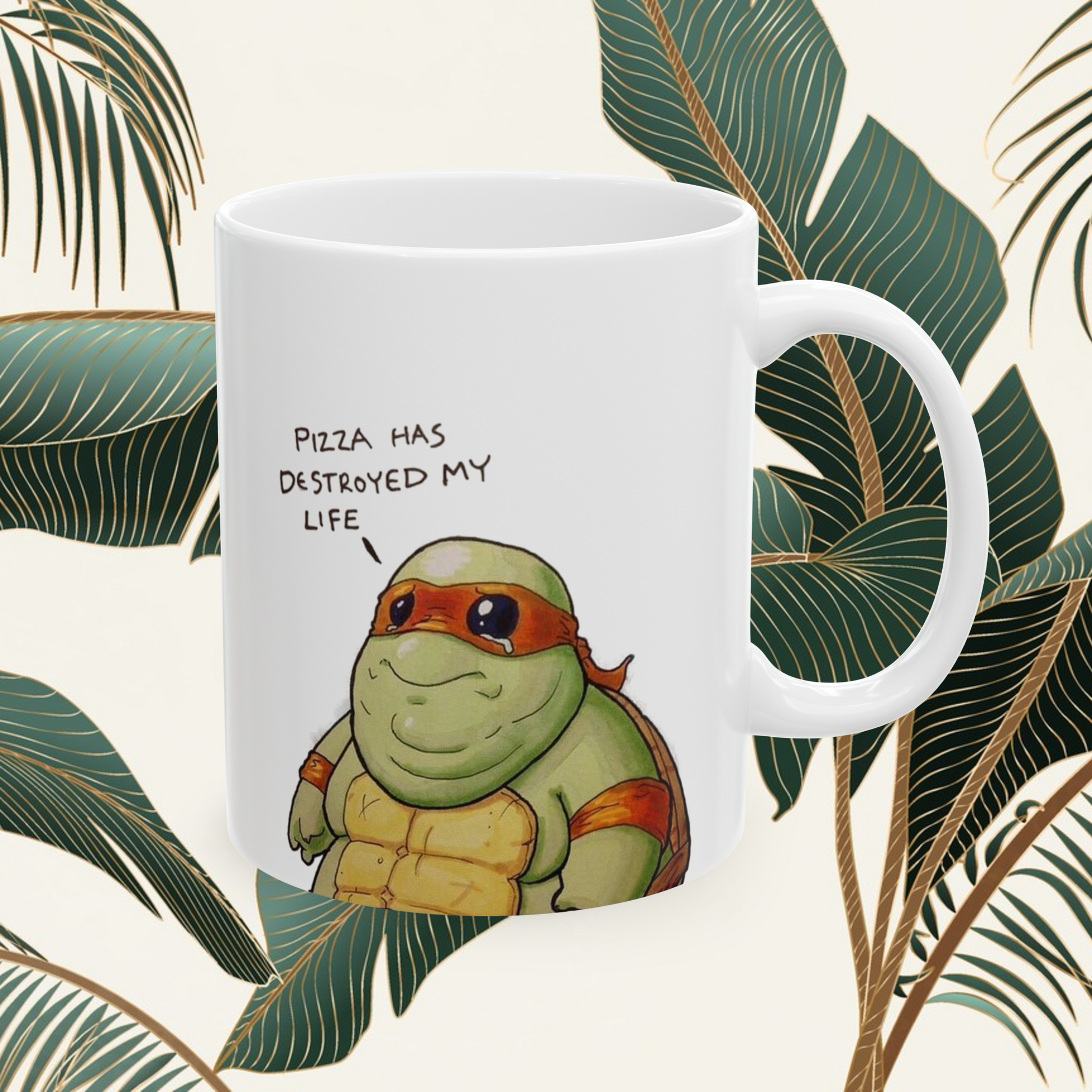 Michelangelo Turtle Coffee Mug | Cartoon Pizza & Turtle Lovers Ceramic Mug – Funny Gift Under $10