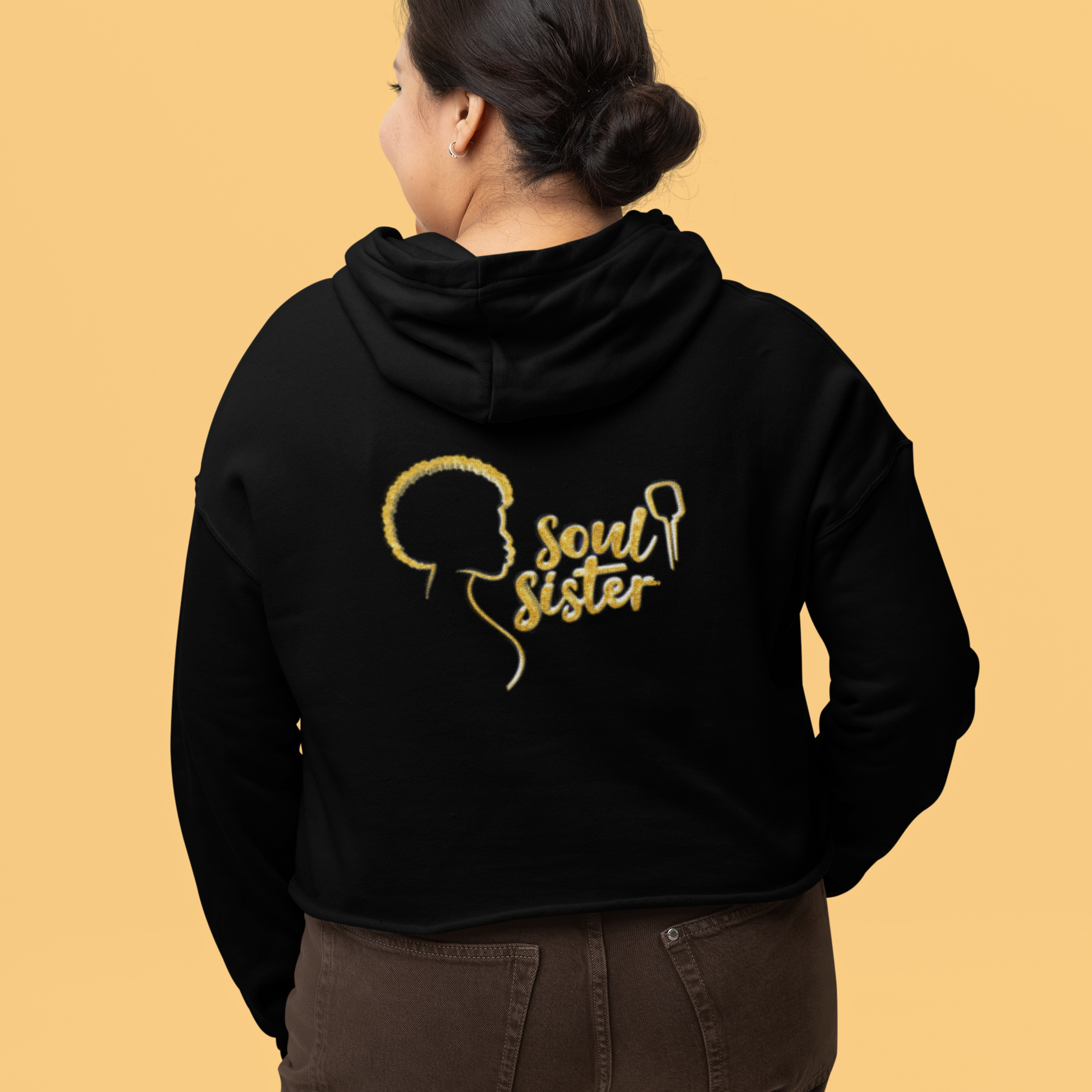 Woman wearing Soul Sister music inspired women’s cropped hoodie