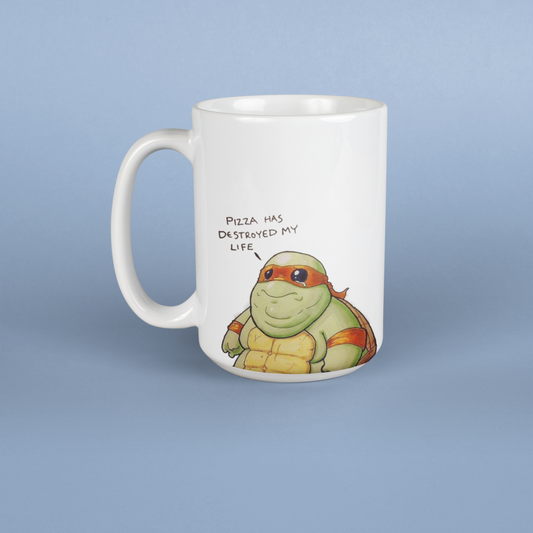 Michelangelo Turtle Coffee Mug | Cartoon Pizza & Turtle Lovers Ceramic Mug – Funny Gift Under $10