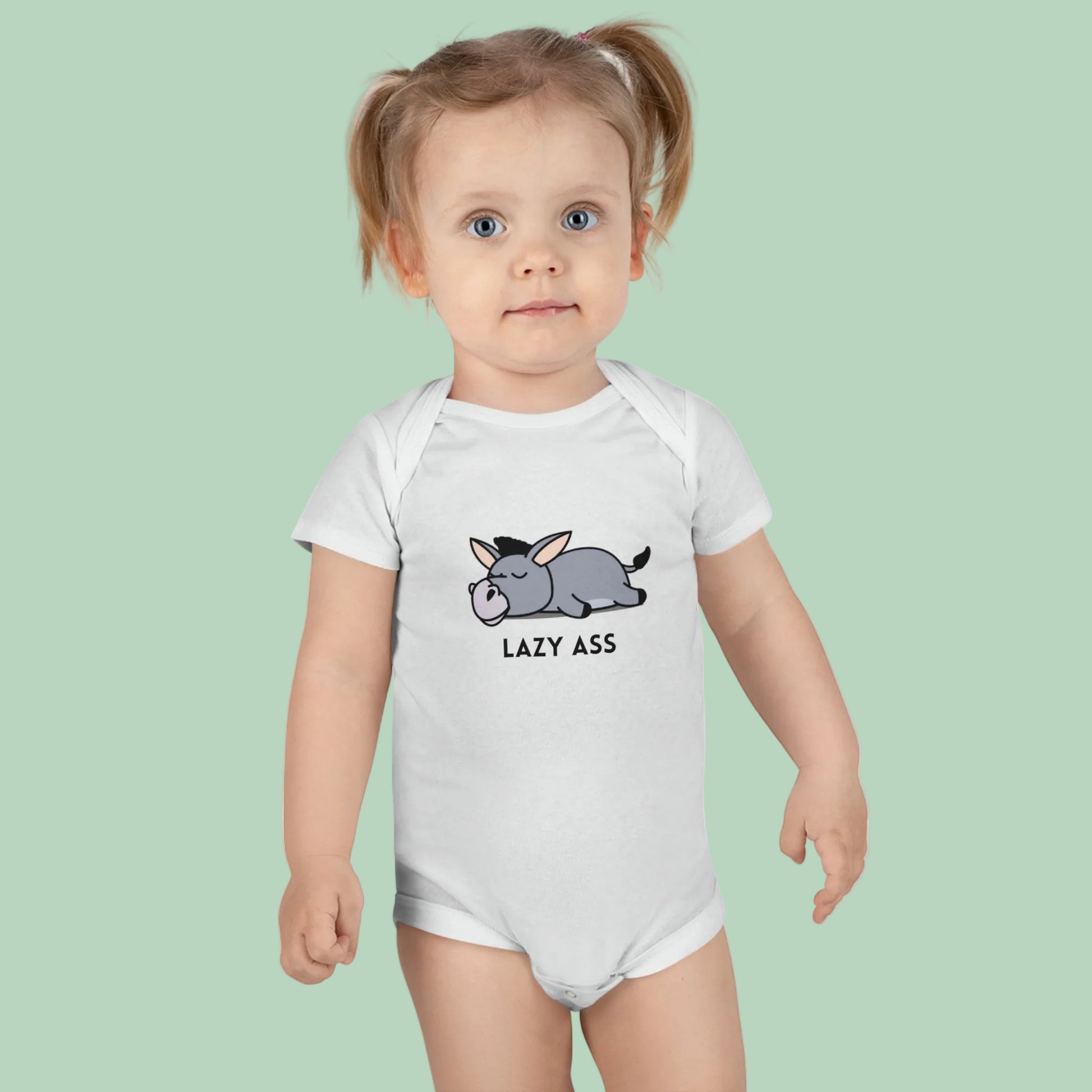donkey baby onesie cotton bodysuit front view