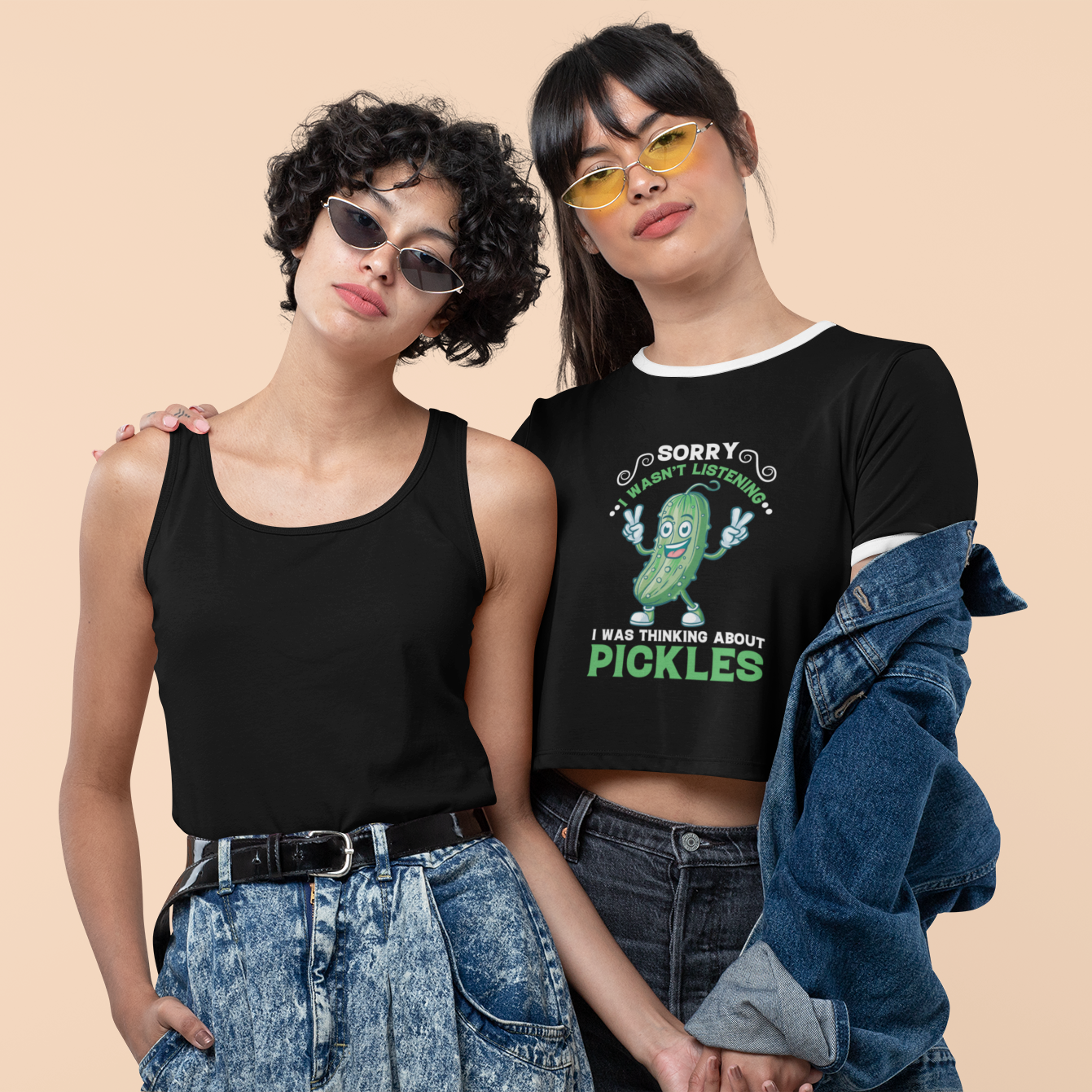 Sorry I Wasn’t Listening, I Was Thinking About Pickles Cropped Ringer Tee | 70s Style Crop T Shirt