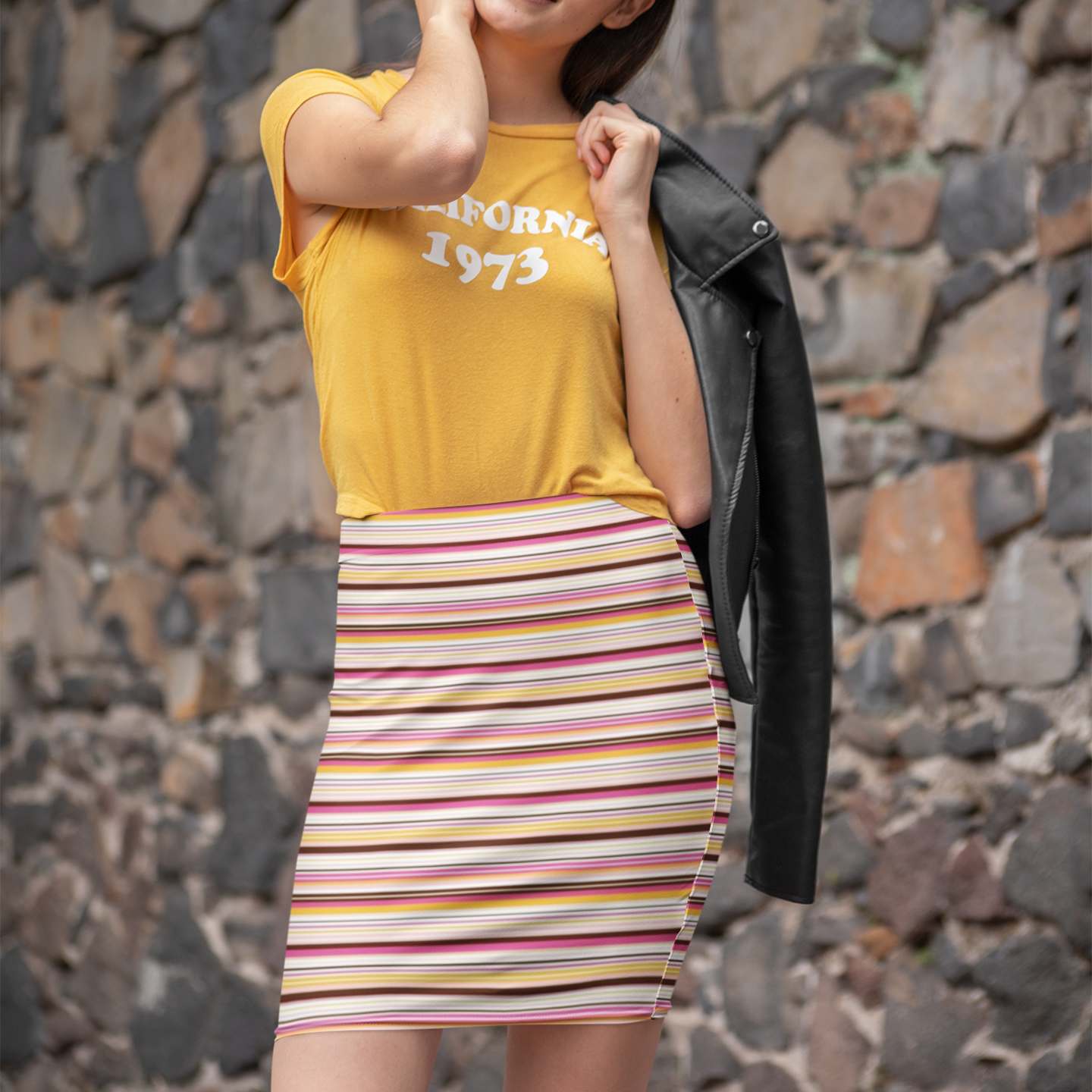 Women's 70s Retro Stripe Pencil Skirt | Stretch Mid-Waist Vintage Skirt