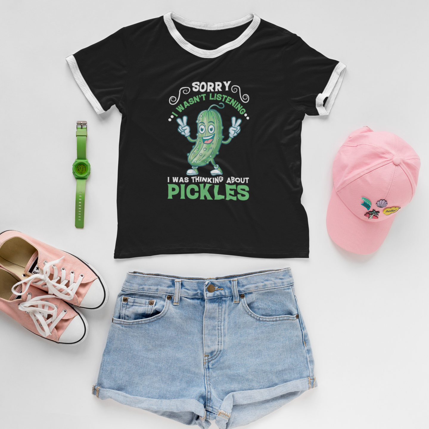 Sorry I Wasn’t Listening, I Was Thinking About Pickles Cropped Ringer Tee | 70s Style Crop T Shirt