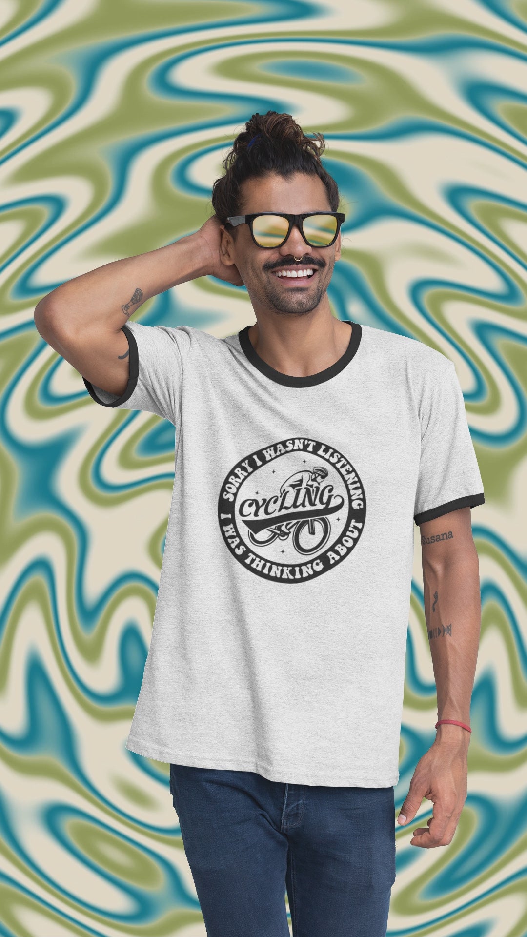 Retro Cycling Ringer T-Shirt: Vintage Cyclist Graphic Tee | Funny Cycling Shirt | Soft Cotton Bike Ride Apparel