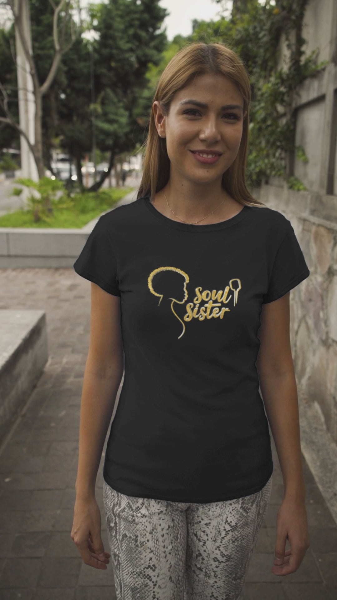Woman wearing Tina Turner inspired Private Dancer graphic t shirt