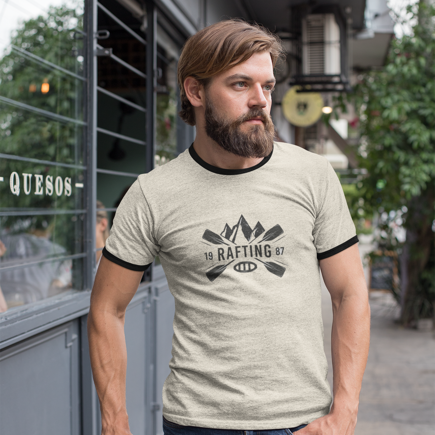 Retro Rafting Ringer T-Shirt | Vintage River Raft Graphic Tee | Lightweight Outdoor Adventure Shirt for Rafters