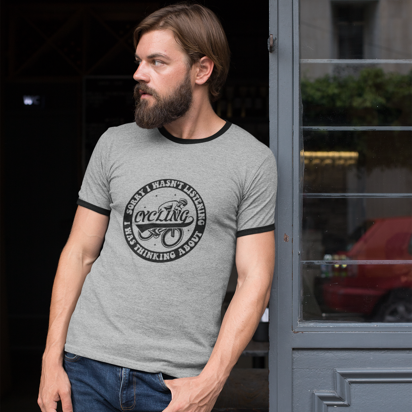 Retro Cycling Ringer T-Shirt: Vintage Cyclist Graphic Tee | Funny Cycling Shirt | Soft Cotton Bike Ride Apparel