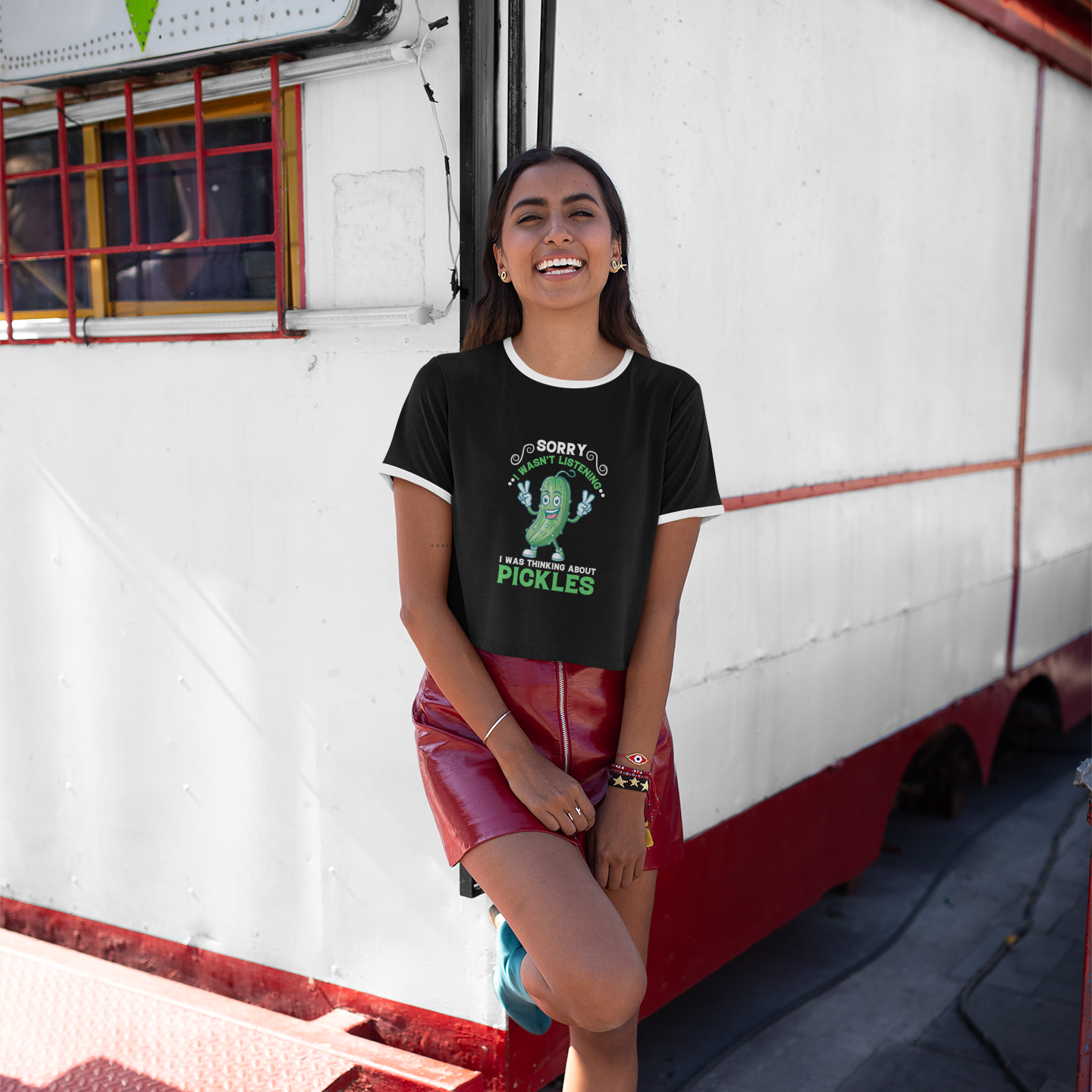 Sorry I Wasn’t Listening, I Was Thinking About Pickles Cropped Ringer Tee | 70s Style Crop T Shirt