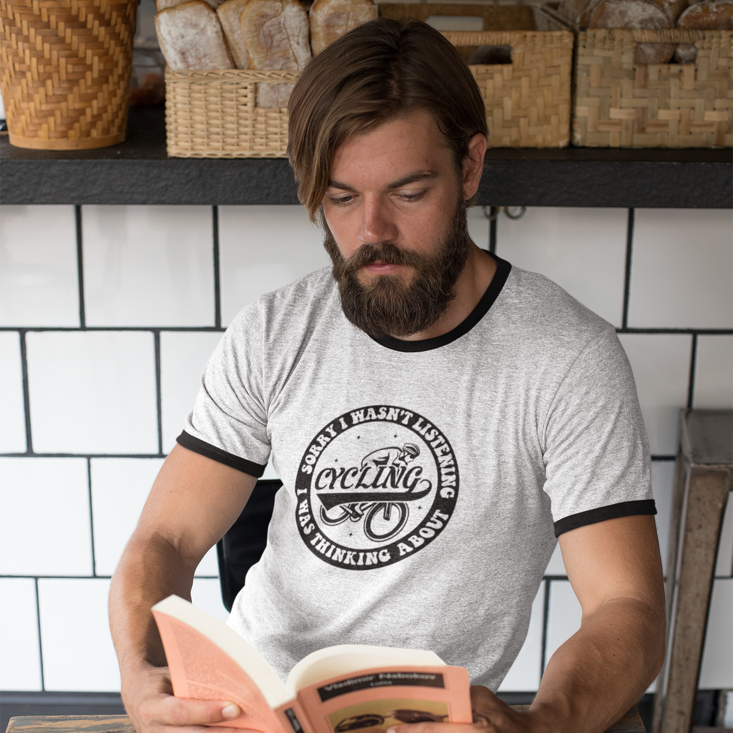 Retro Cycling Ringer T-Shirt: Vintage Cyclist Graphic Tee | Funny Cycling Shirt | Soft Cotton Bike Ride Apparel