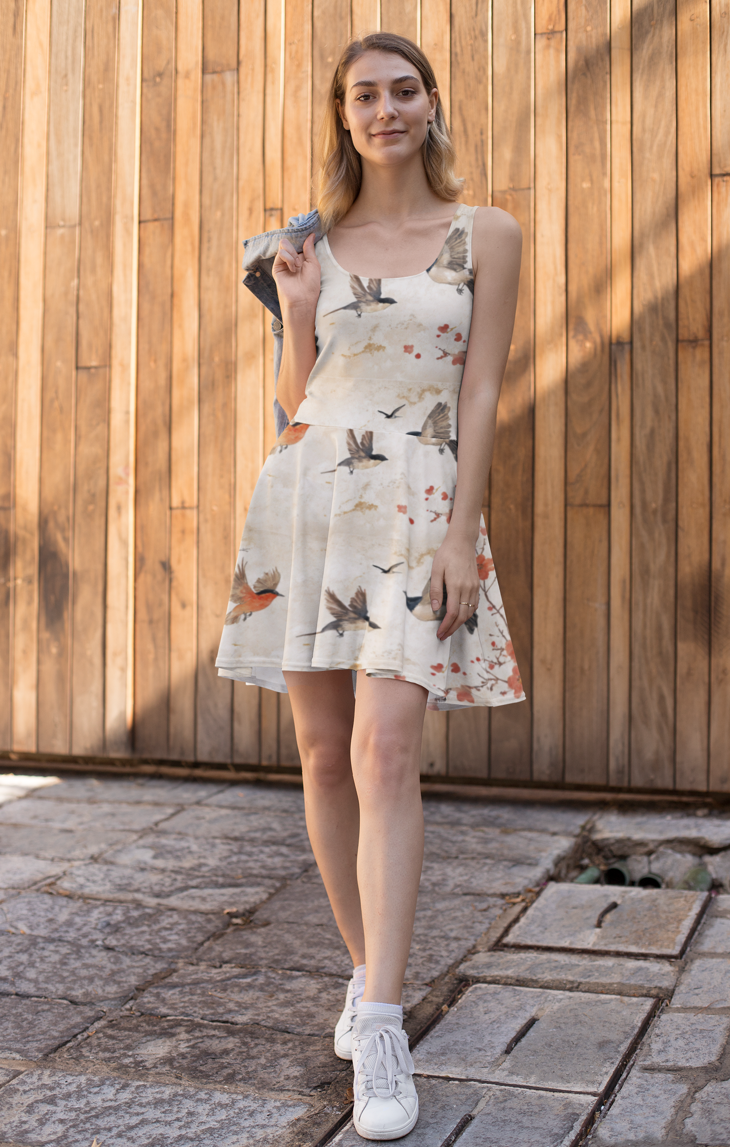Japanese Bird Skater Dress for Women: Flared Casual Dress with Artistic Print, Cute Day Dress, Party Outfit Under $40 Japanese Bird Skater Dress for Women: Flared Casual Dress with Artistic Print, Cute Day Dress, Party Outfit Under $40