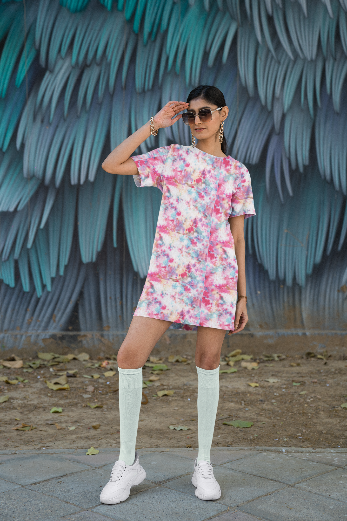 Pink Tie-Dye T-Shirt Dress Women Summer Holiday Dress Fashion Sun Dress