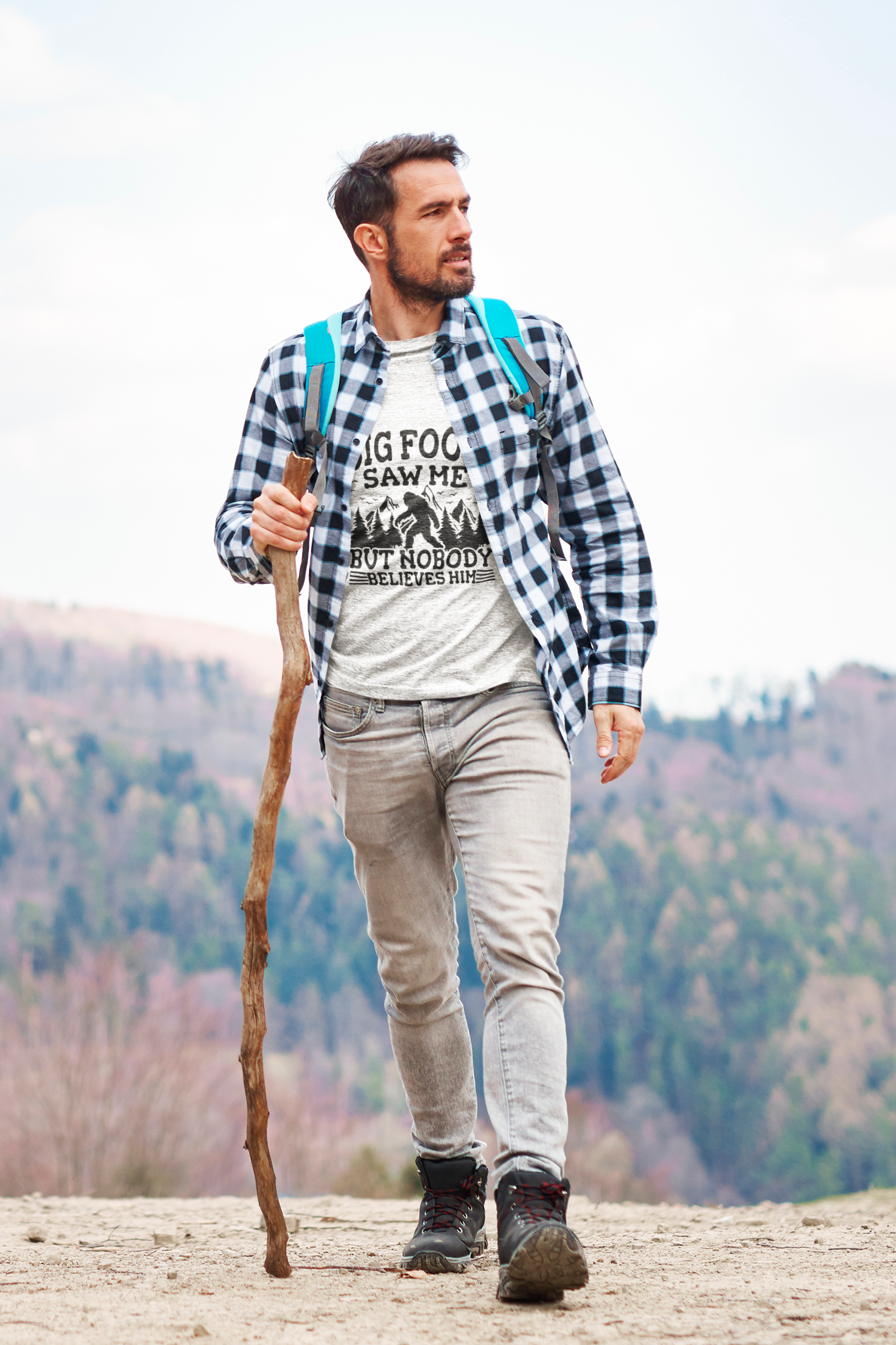 Funny Bigfoot / Sasquatch shirt: White Unisex Cotton crew neck T-Shirt