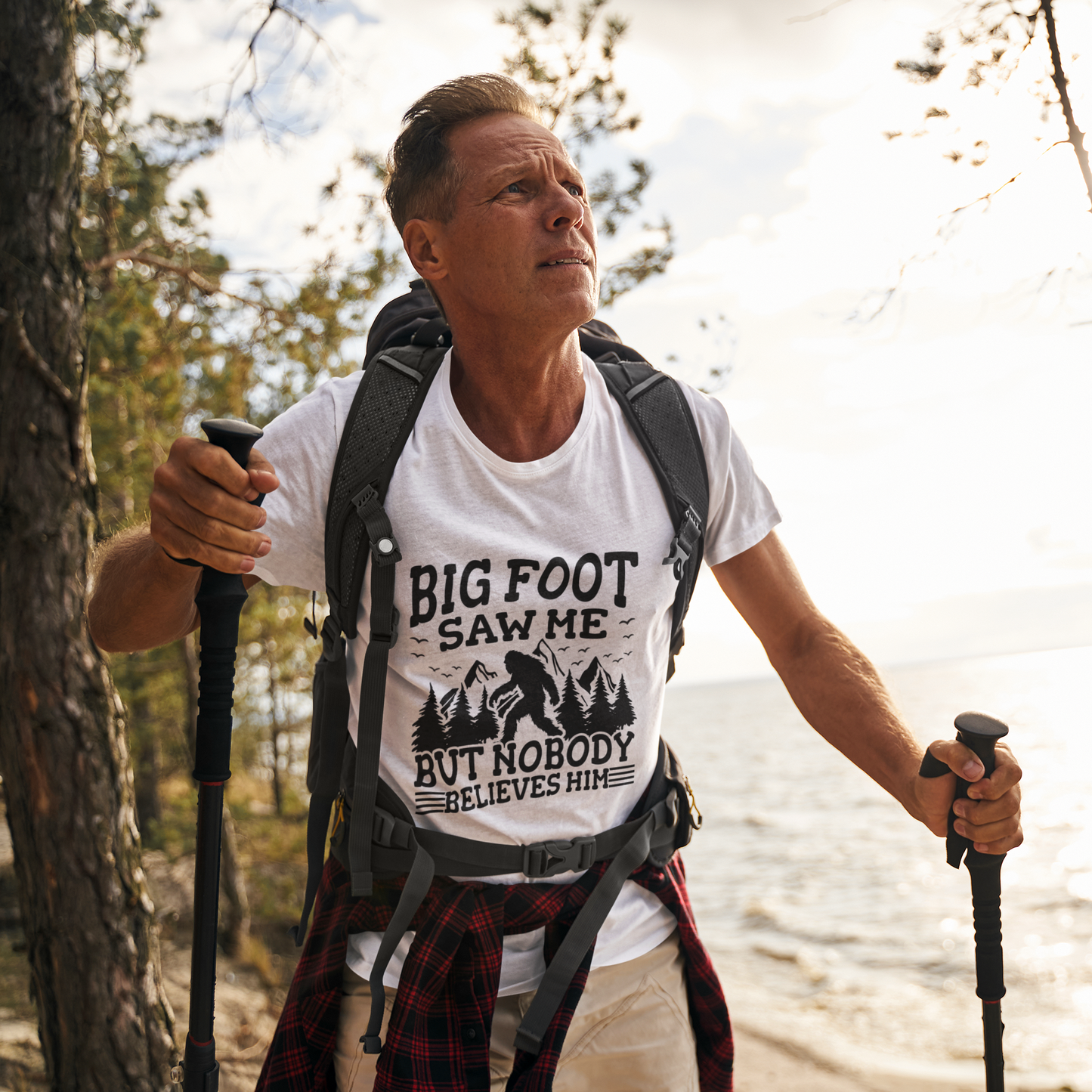 Funny Bigfoot / Sasquatch shirt: White Unisex Cotton crew neck T-Shirt