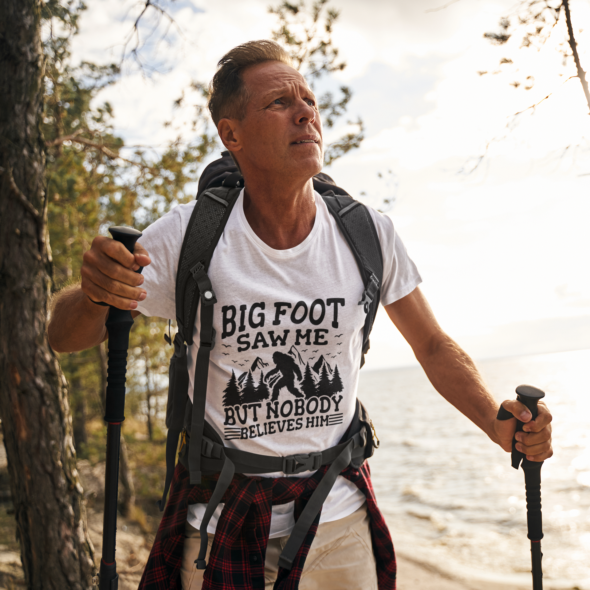 Funny Bigfoot / Sasquatch shirt: White Unisex Cotton crew neck T-Shirt