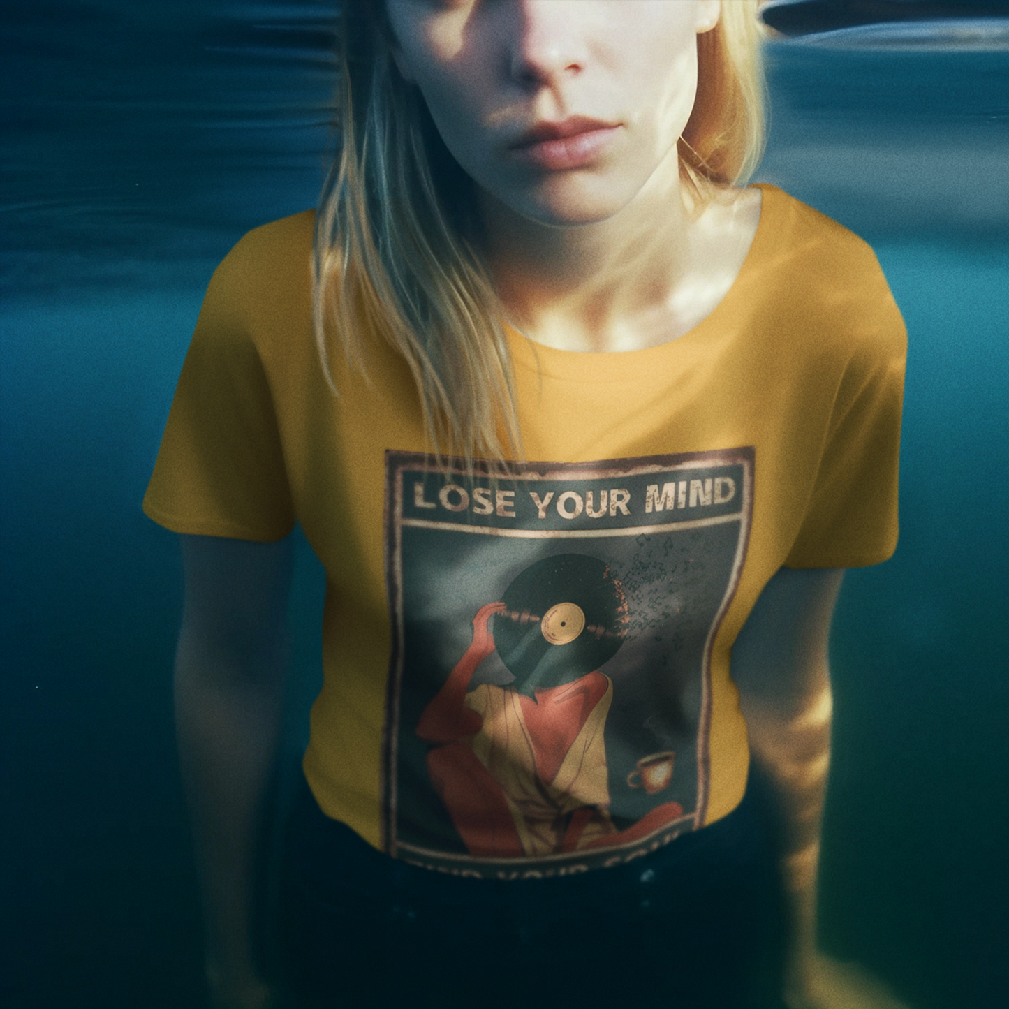 aesthetic music graphic tee with record head illustration